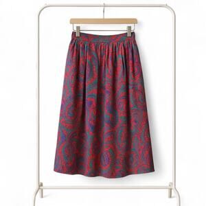 Vintage 90s Maxi Skirt Red Multicolor Paisley Rayon Maxi Boho Hippie Flowy